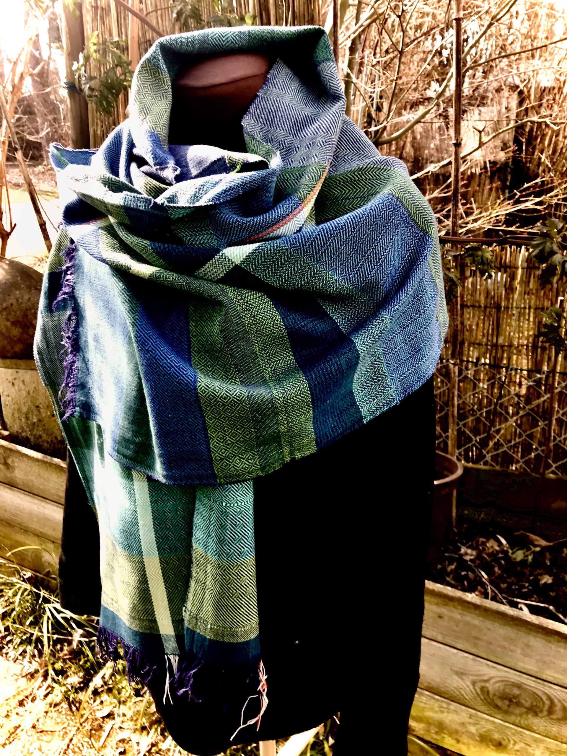 Schal Grün und Blau BW Baumwolle viele Muster außergewöhnlich angenehm langlebig Reisetuch vielfältig besonderes Geschenk Touché Handgewebtes Lena Holz